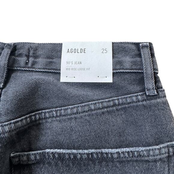 NEW AGOLDE 90s Mid Rise Loose Fit Jean Smokestack Distressed Black - Picture 6 of 12